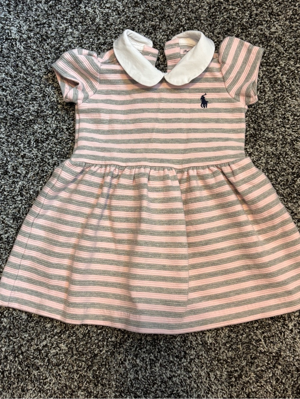 Ralph Lauren Pink, Gray & White Striped Peter Pan Collar Dress